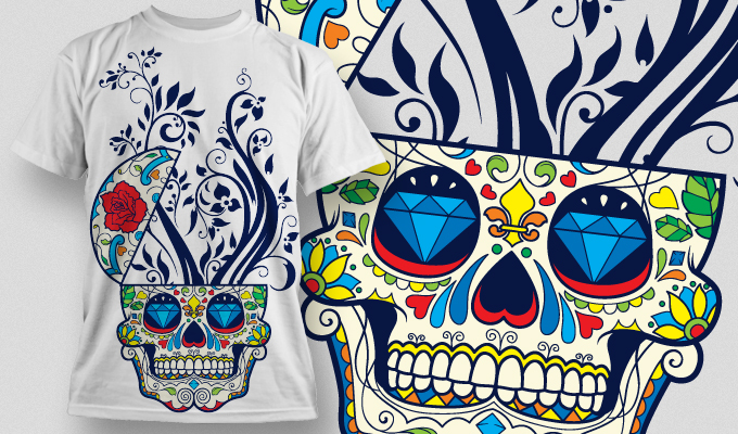 t-shirt design with sugar skull