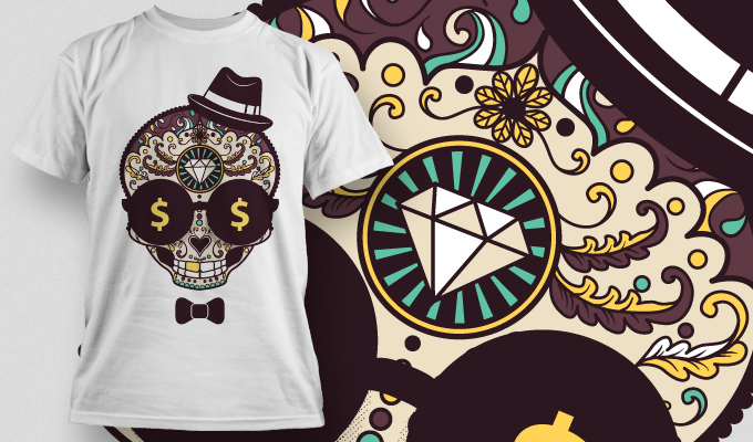 funny sugar skull vector t-shirt design